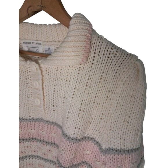 Vintage Margules Hand Knit Sweater Women's Medium Cream Pink Grannycore‎ Grandma - Picture 7 of 12